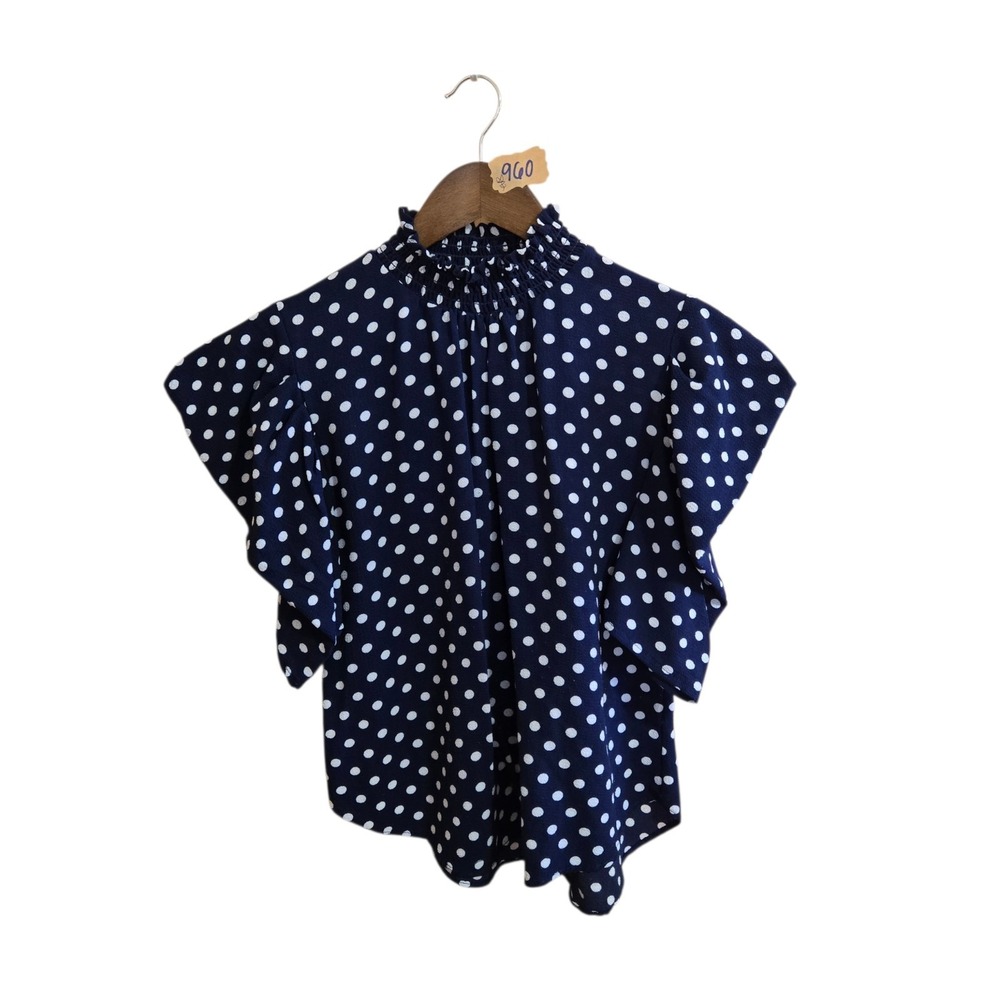 VTG Rainbow Women's Blouse Size SM Blue White Polka Dot 90s Y2K Top